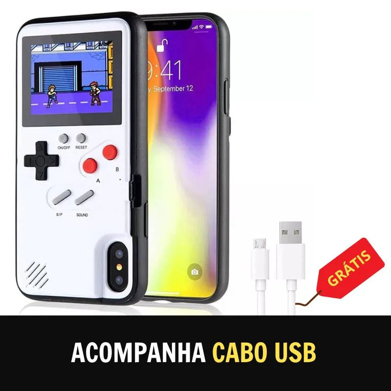 Capa de iPhone GameCase Retrô ORIGINAL com MAIS DE 30 JOGOS nostálgicos + CABO USB DE BRINDE (ÚLTIMO DIA EM PROMOÇÃO)