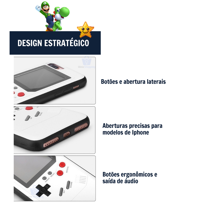Capa de iPhone GameCase Retrô ORIGINAL com MAIS DE 30 JOGOS nostálgicos + CABO USB DE BRINDE (ÚLTIMO DIA EM PROMOÇÃO)