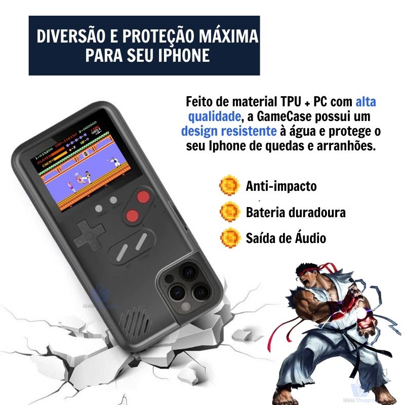 Capa de iPhone GameCase Retrô ORIGINAL com MAIS DE 30 JOGOS nostálgicos + CABO USB DE BRINDE (ÚLTIMO DIA EM PROMOÇÃO)