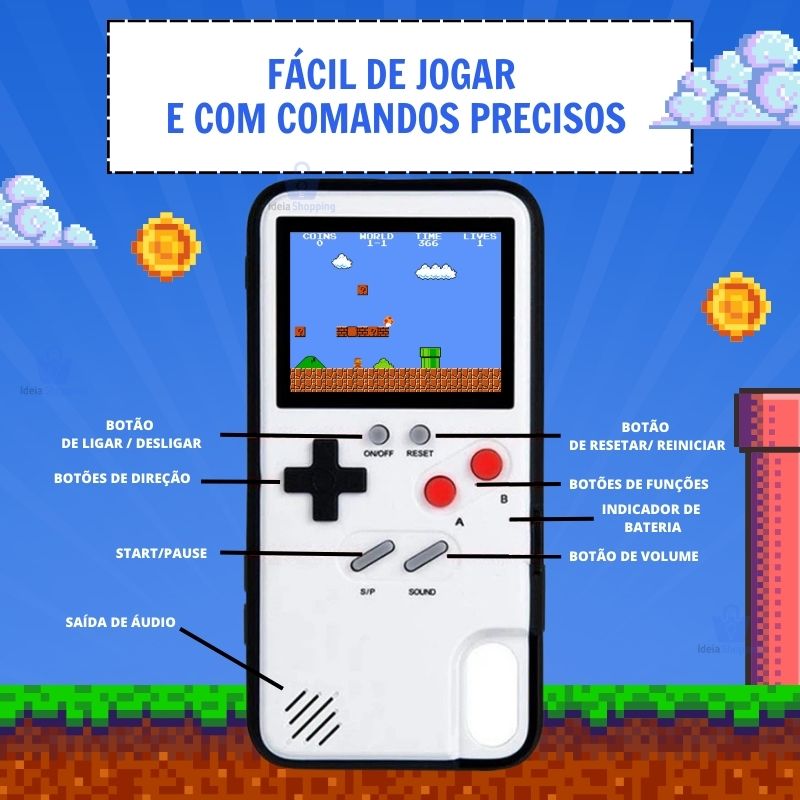 Capa de iPhone GameCase Retrô ORIGINAL com MAIS DE 30 JOGOS nostálgicos + CABO USB DE BRINDE (ÚLTIMO DIA EM PROMOÇÃO)
