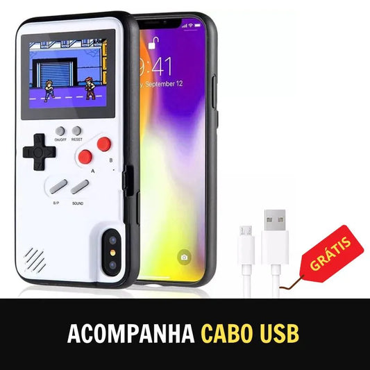 Capa de iPhone GameCase Retrô ORIGINAL com MAIS DE 30 JOGOS nostálgicos + CABO USB DE BRINDE (ÚLTIMO DIA EM PROMOÇÃO)