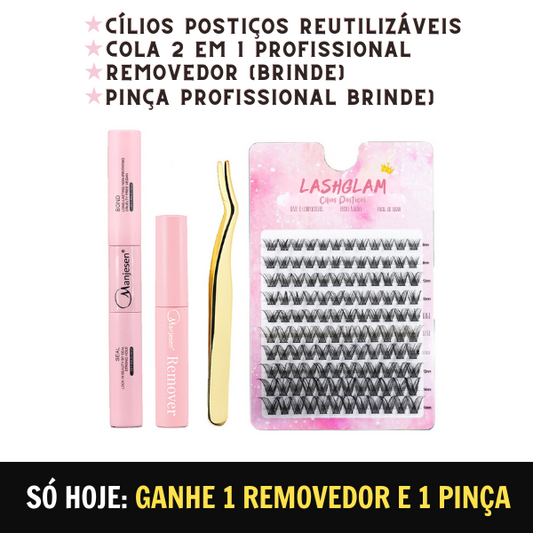 Kit Completo para Extensão de Cílios em Casa LashGlam (SÓ HOJE: REMOVEDOR + PINÇA DE BRINDE)